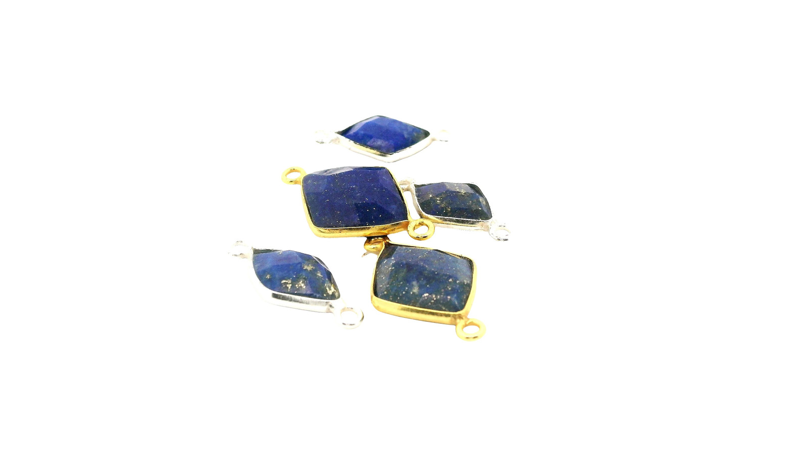Blue Lapis Lazuli Diamond Cut Bezel Connector (8 × 12 mm & 12 × 15 mm) – 1 pcs