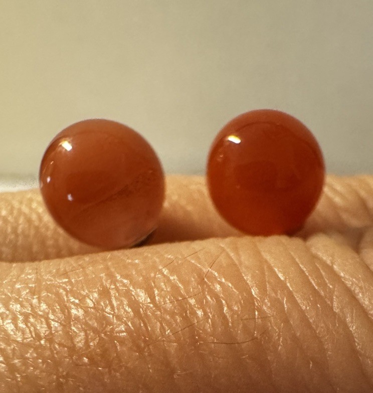 Sterling Silver nanhong agate 7.2mm round s925 Stud Earrings new in box freeship