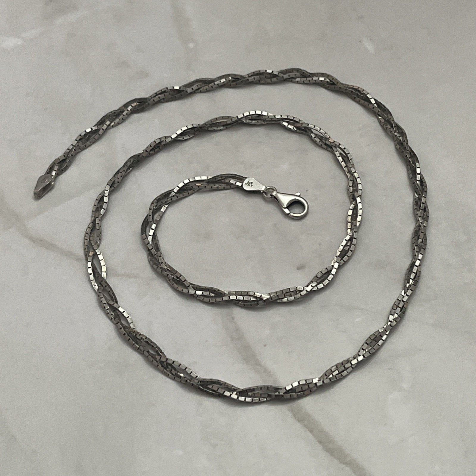 Vtg Sterling Silver SU Italy 3 Strand Braided Box Chain Necklace 24.5” 4mm 22.4G