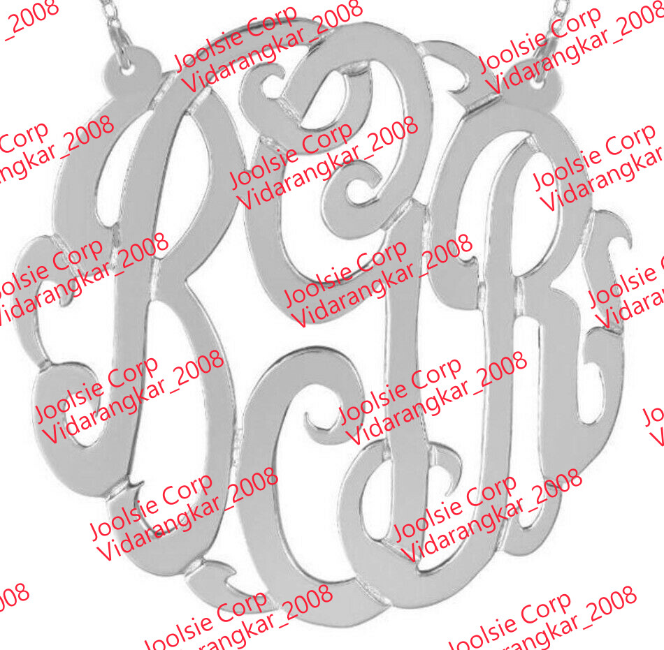 STERLING SILVER PERSONALIZED 3 INITIAL 1.5″ LARGE ROUND MONOGRAM NECKLACE