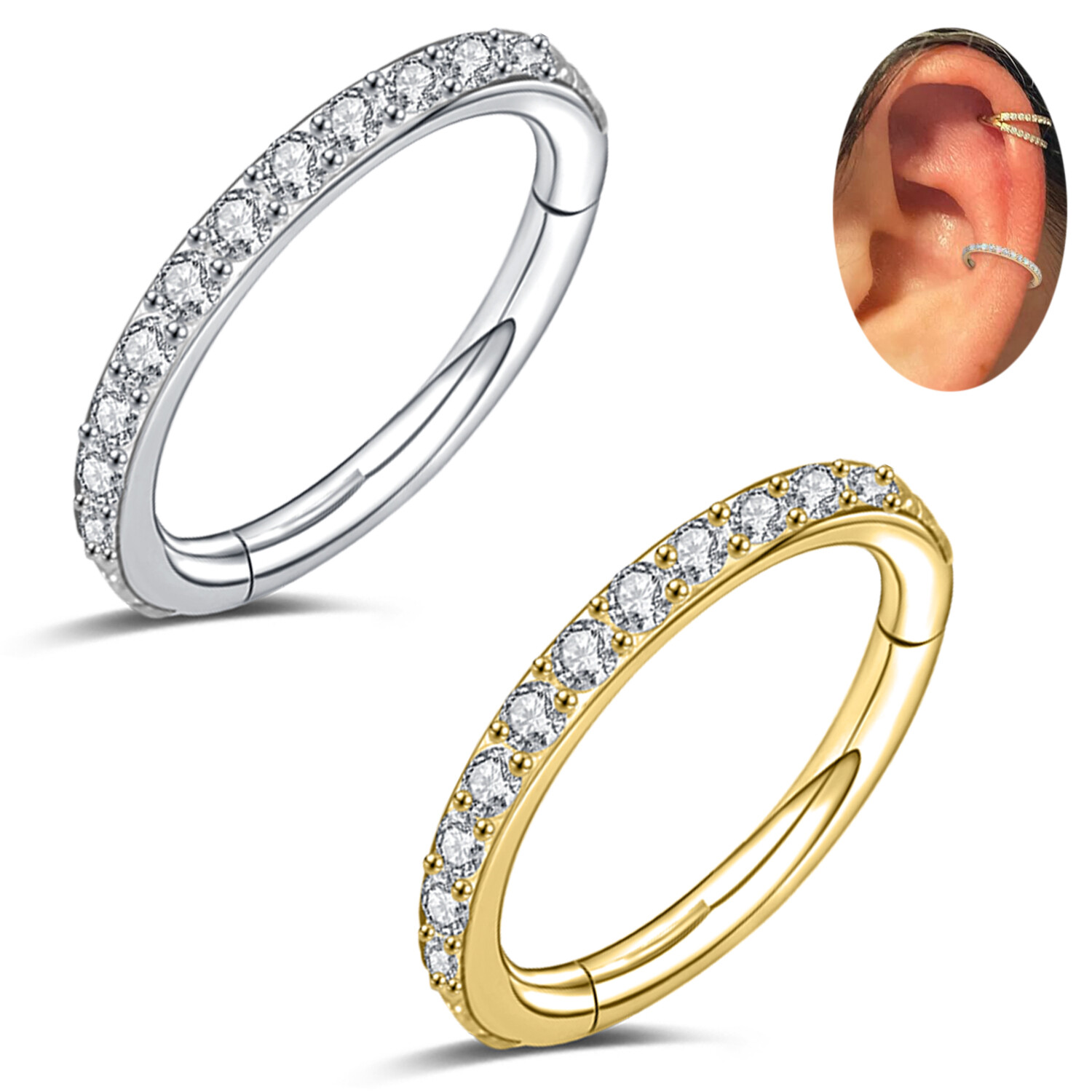 1 Pc Stainless Steel Nose Ring CZ Cartilage Tragus Helix Earring Septum Piercing