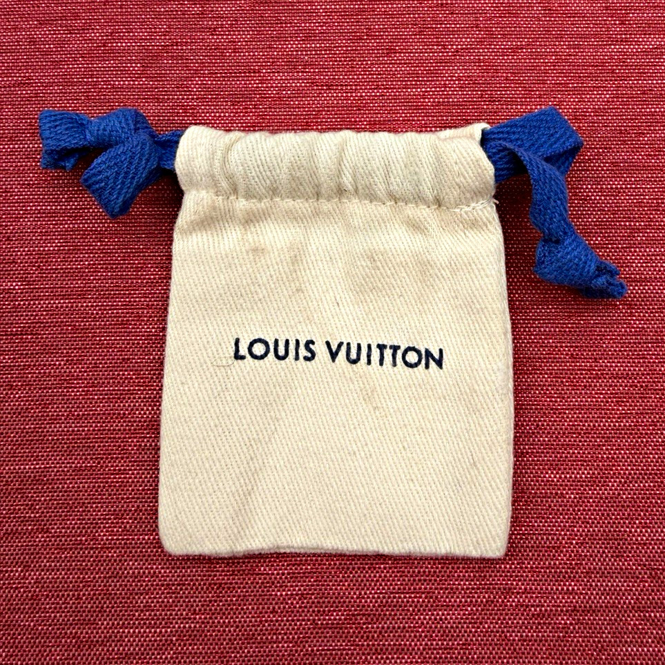 Louis Vuitton Beige Fabric Drawstring Jewelry Pouch Bag Blue Cord 3×3 Logo