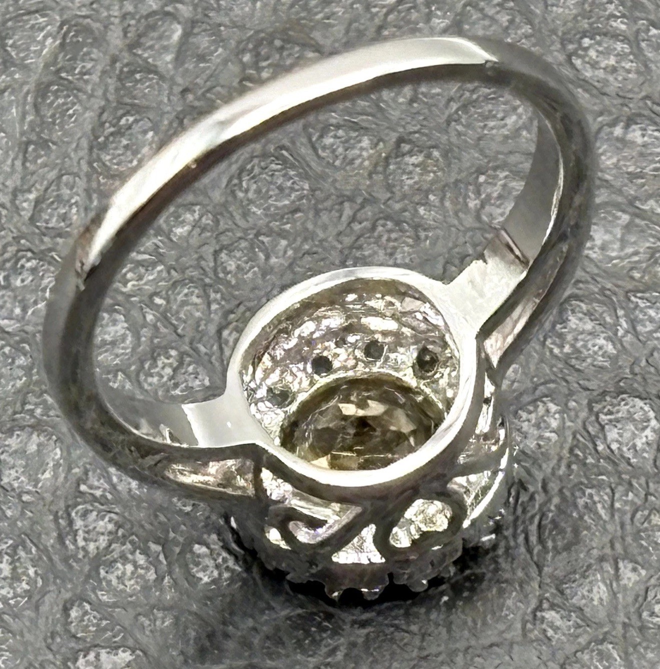 Silver Tone Faux Citrine CZ Halo Ring Heart Filigree Setting Size 7