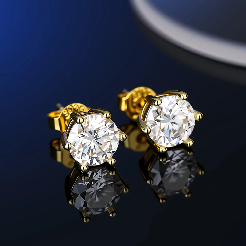 100% Real Sterling Silver S925 Moissanite Stud Earrings D VVS1 Pass GRA Test