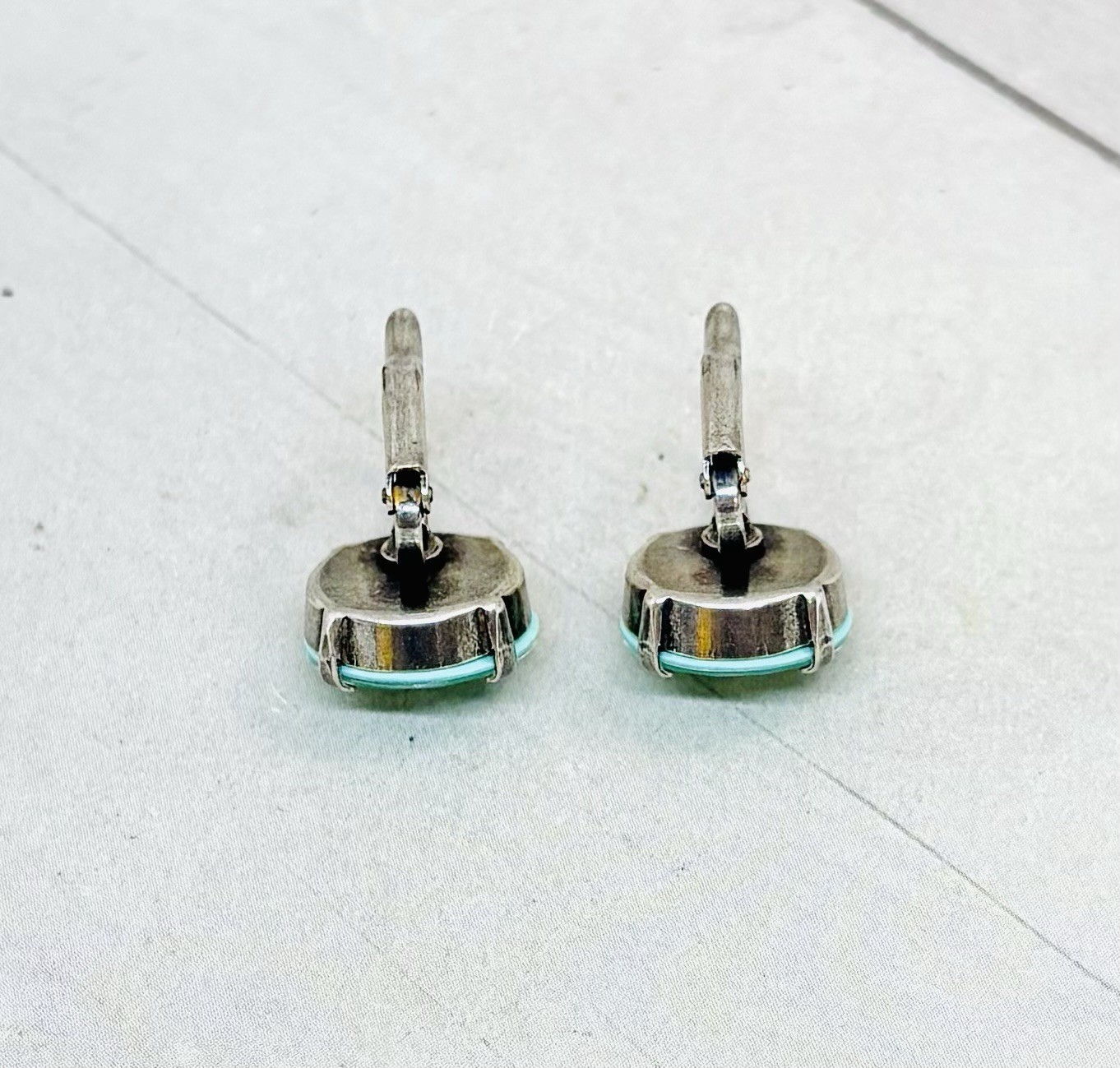 Silver Plated Mint Green Drop Earrings are With 14mm Mint Green Stone