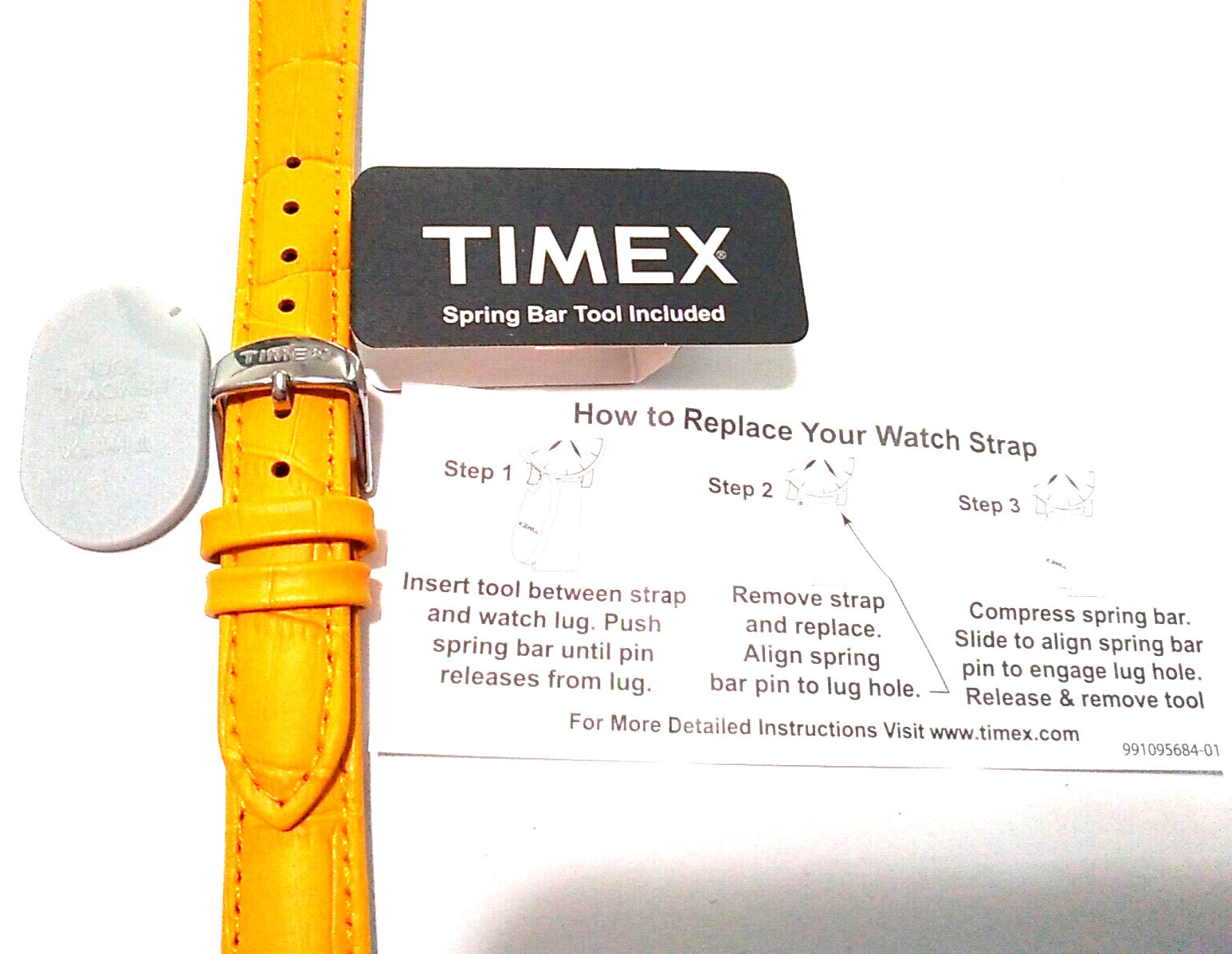 16mm Regular Timex Padded Mustard Yellow Bamboo Crocodile Grain Watch Band Strap