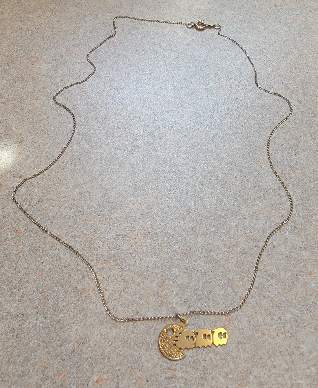 Vintage Pac Man with 3 Ghosts GF Pendant/Charm with 16″ Chain
