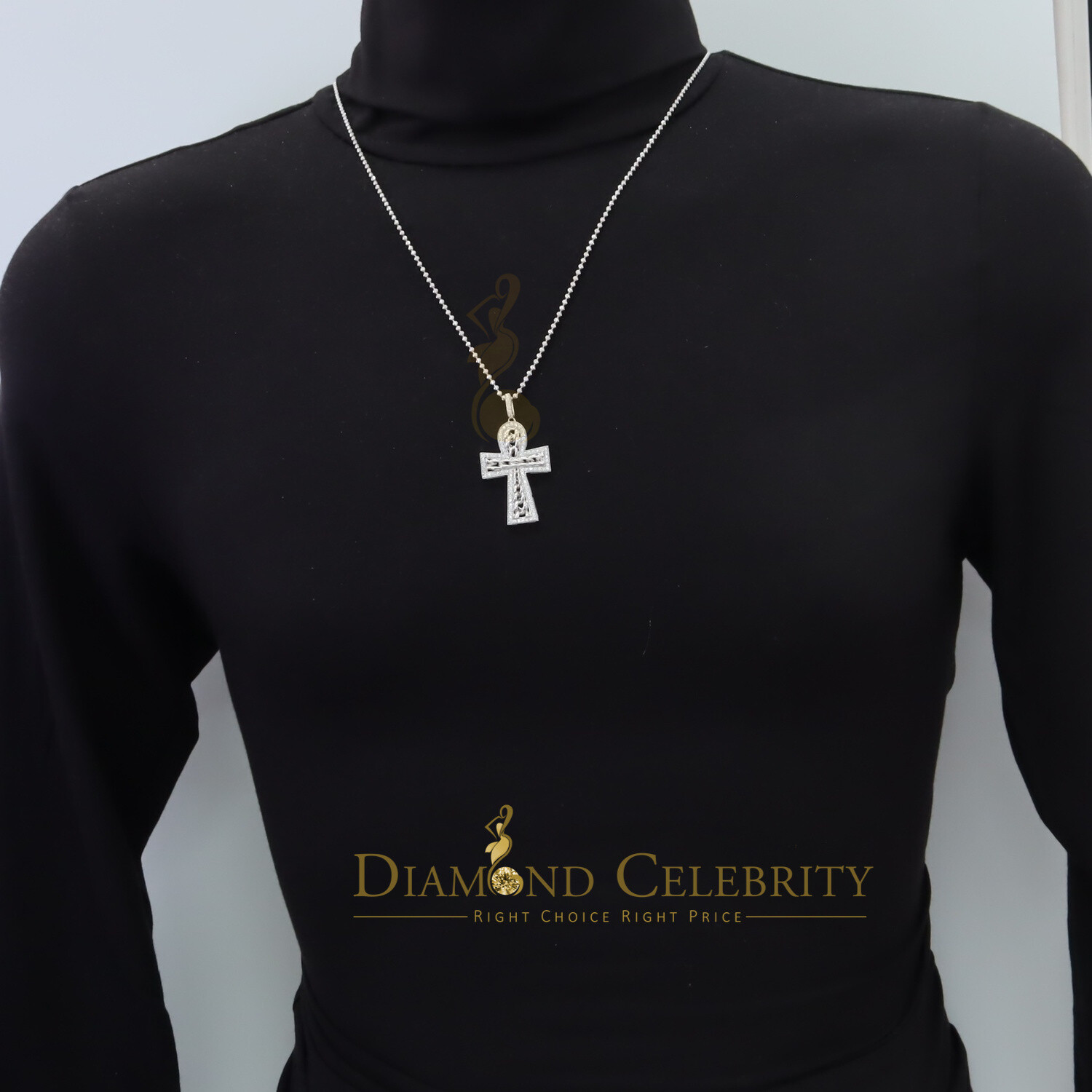 925 Sterling White Silver Cross Shape Fashion Pendant with 0.00ct Cubic Zirconia