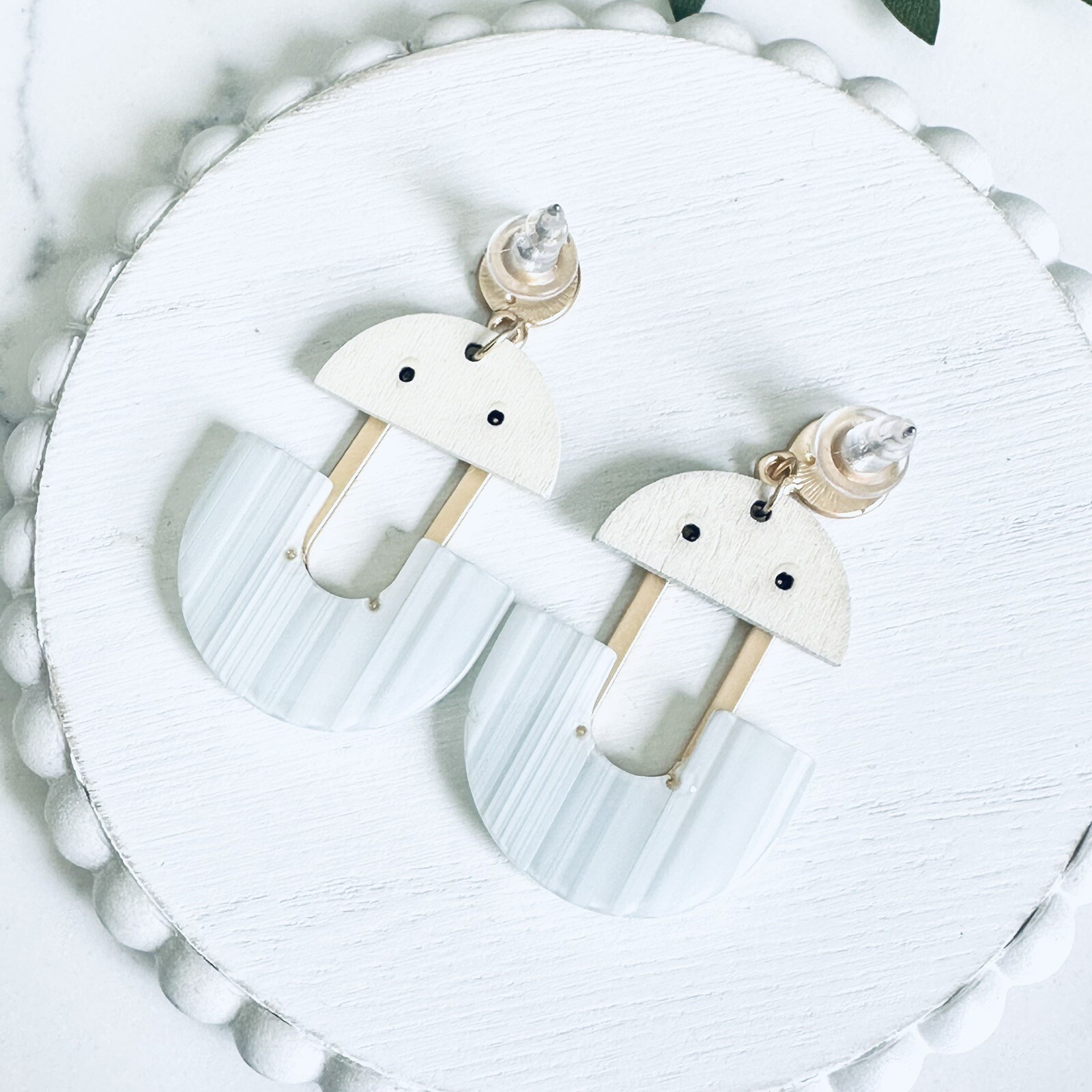 Gold White Gray Acrylic Arch Dangle Earrings Boho Oval Drop Jewelry Gift NEW