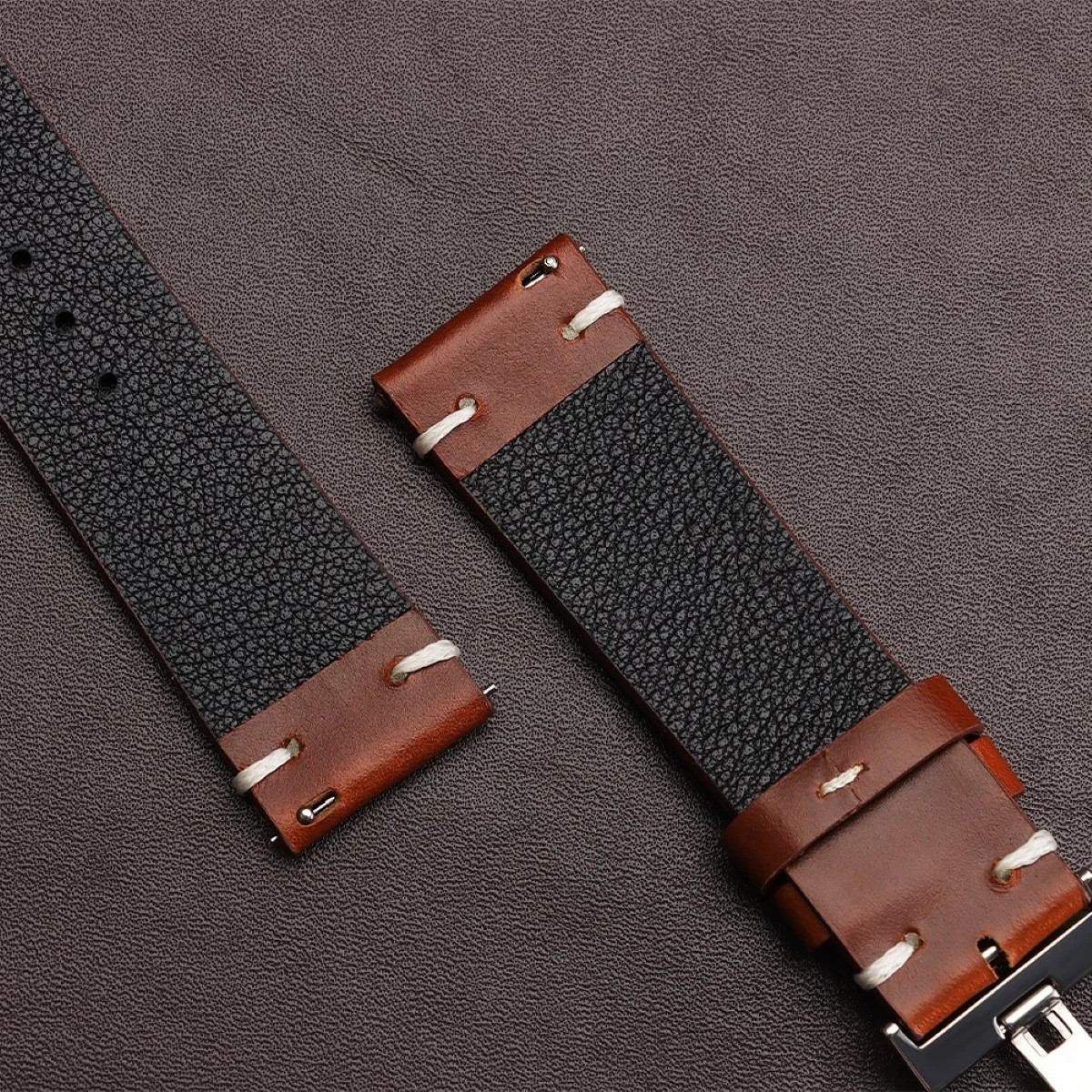 Genuine Leather Butterfly Buckle Watch Bands 18/20/22mm Waterproof Retro Oil Wax