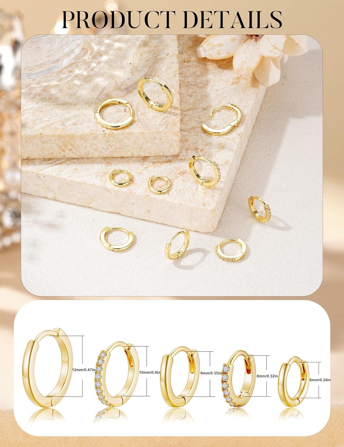 5 Pairs Gold Huggie Hoop Earrings for Women | Dainty Small Hoop Earring Stacks,