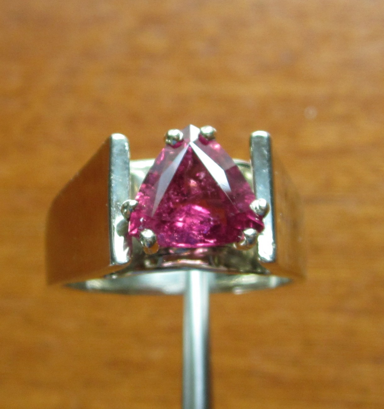 Natural 2.29 Ct Pink Tourmaline, 14 Kt White Gold Cathedral Mounting, Wt. 9.7 gm