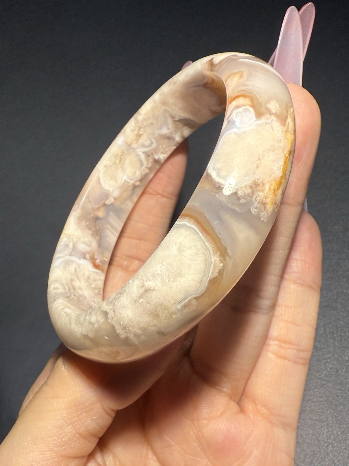 58.3mm Madagascar Sakura Agate Cherry Blossom Bangle/Flowers Blossom