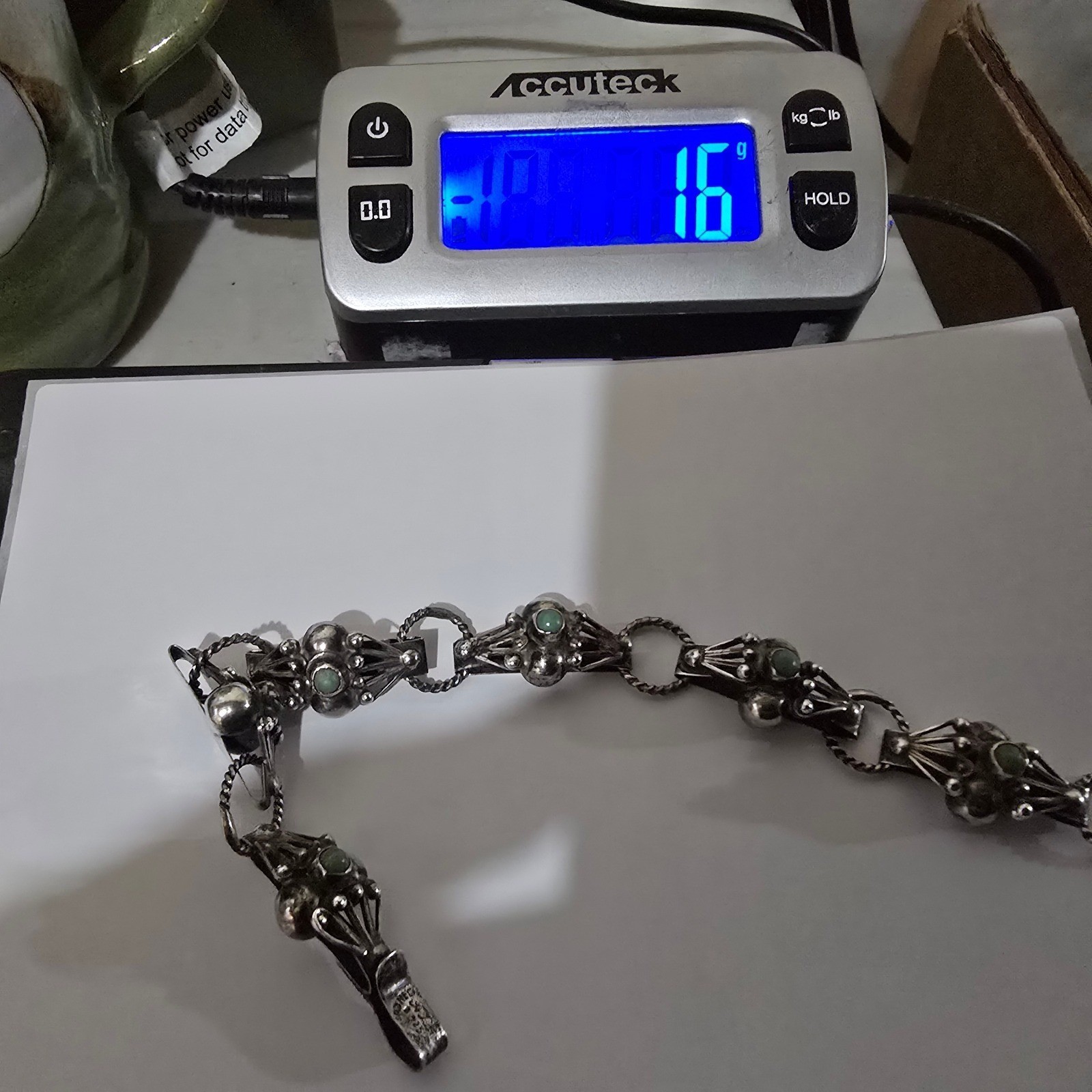 Vintage Mexican Sterling Silver 925 Turquoise Link Bracelet Mexico 7.25in