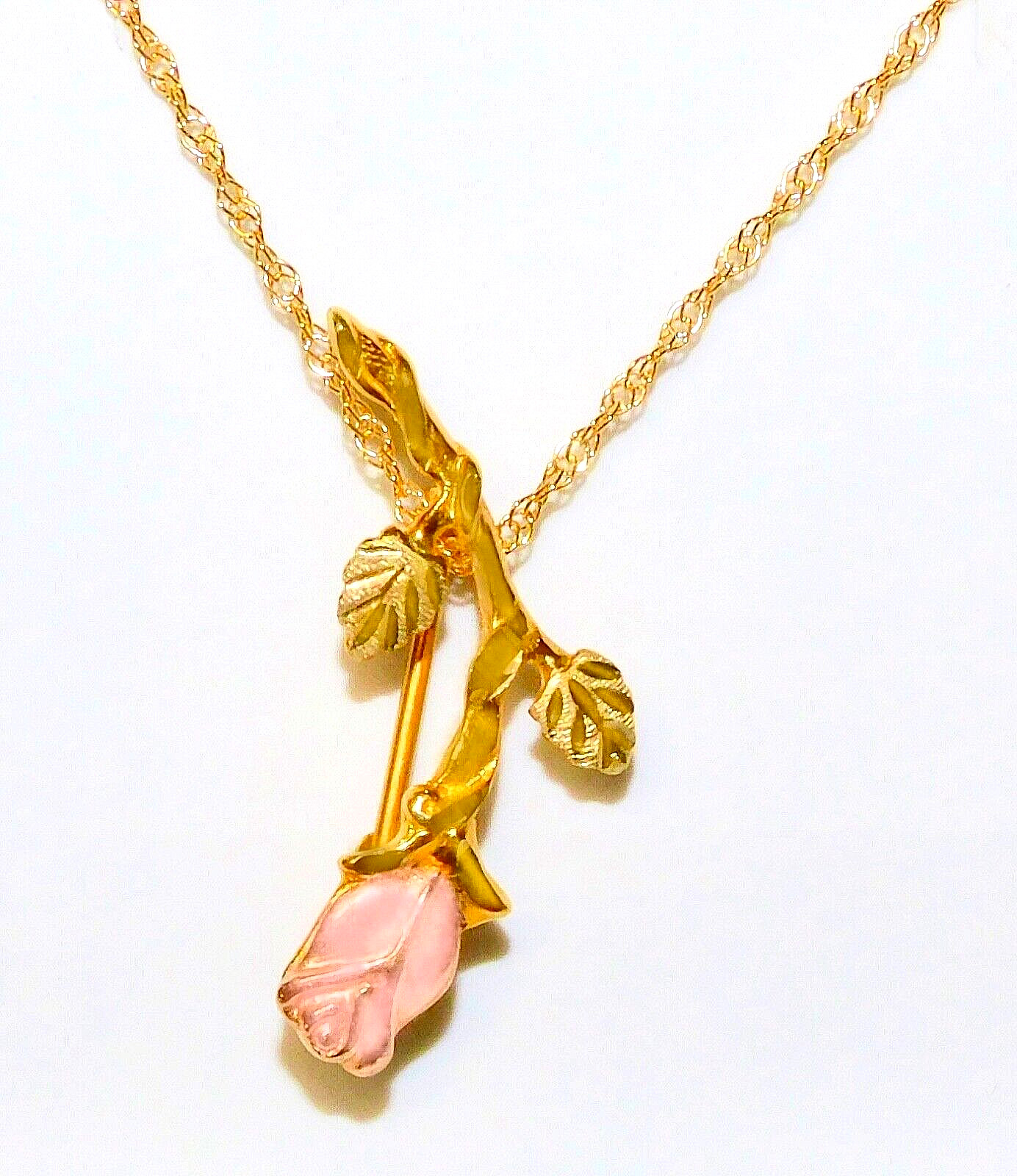 Black Hills Gold 10k Rose Leaves Pendant Brooch Combo Necklace
