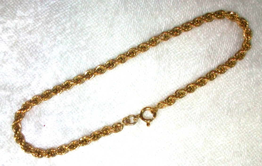 Vintage 1/20 12 Karat Yellow Gold Filled Twisted Rope Chain Bracelet