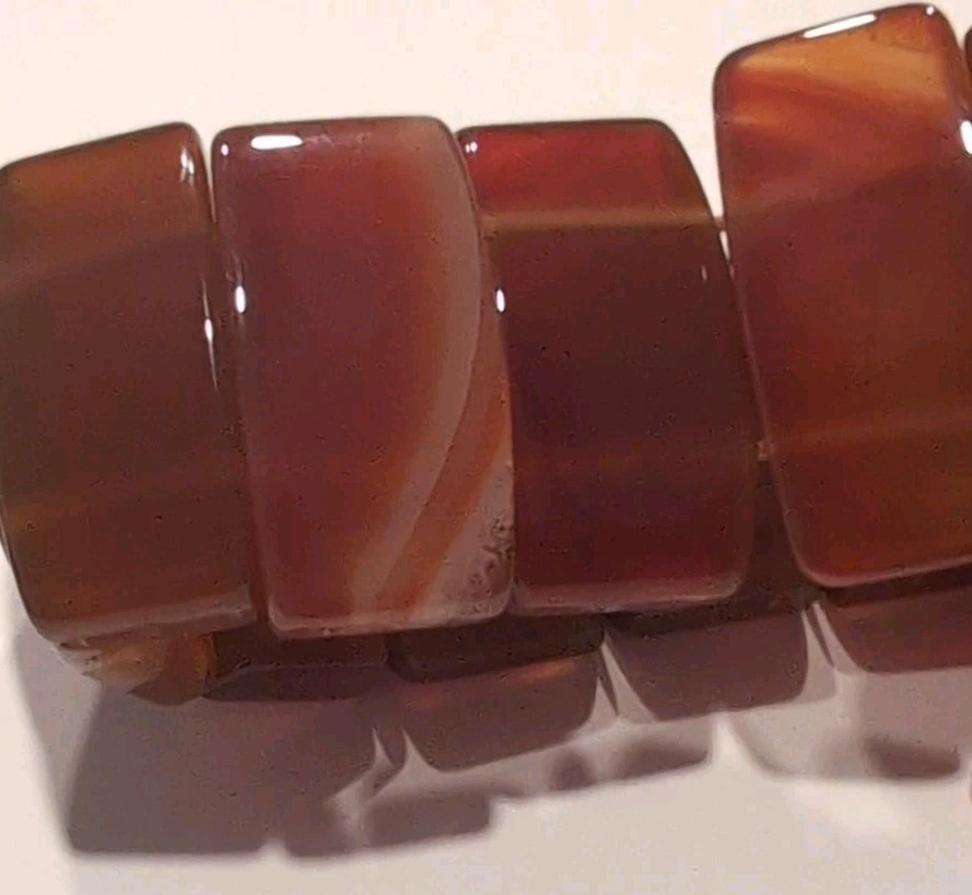 Vintage Natural Red Carnelian Agate Stretch Panel Bracelet Orange Brown Stone