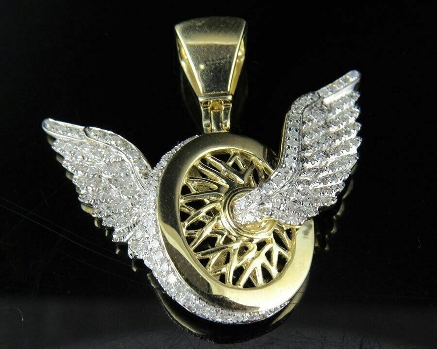 1.50Ct Round Cut Moissanite Flying Wheels Charm Pendant 14K Yellow Gold Plated