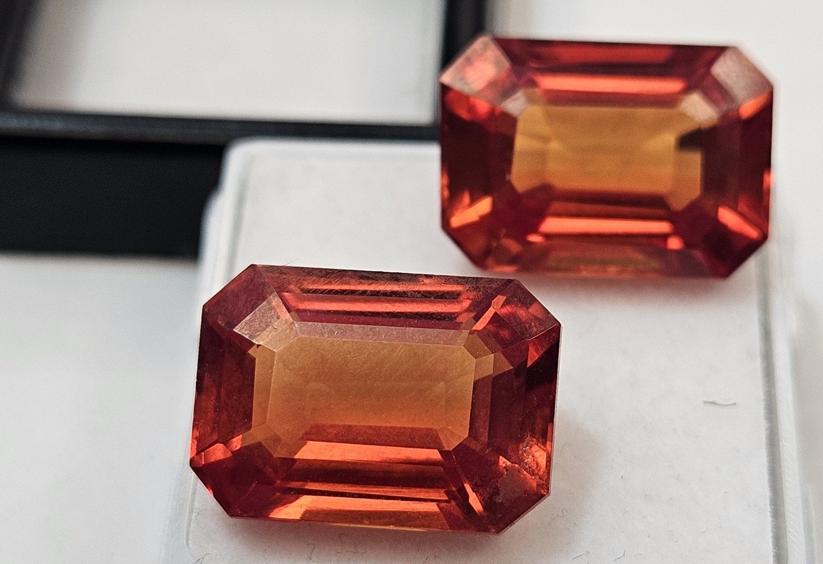 Emerald Cut Pair Padparadscha Sapphire 22+ Ct Loose Gemstone For Earring Making