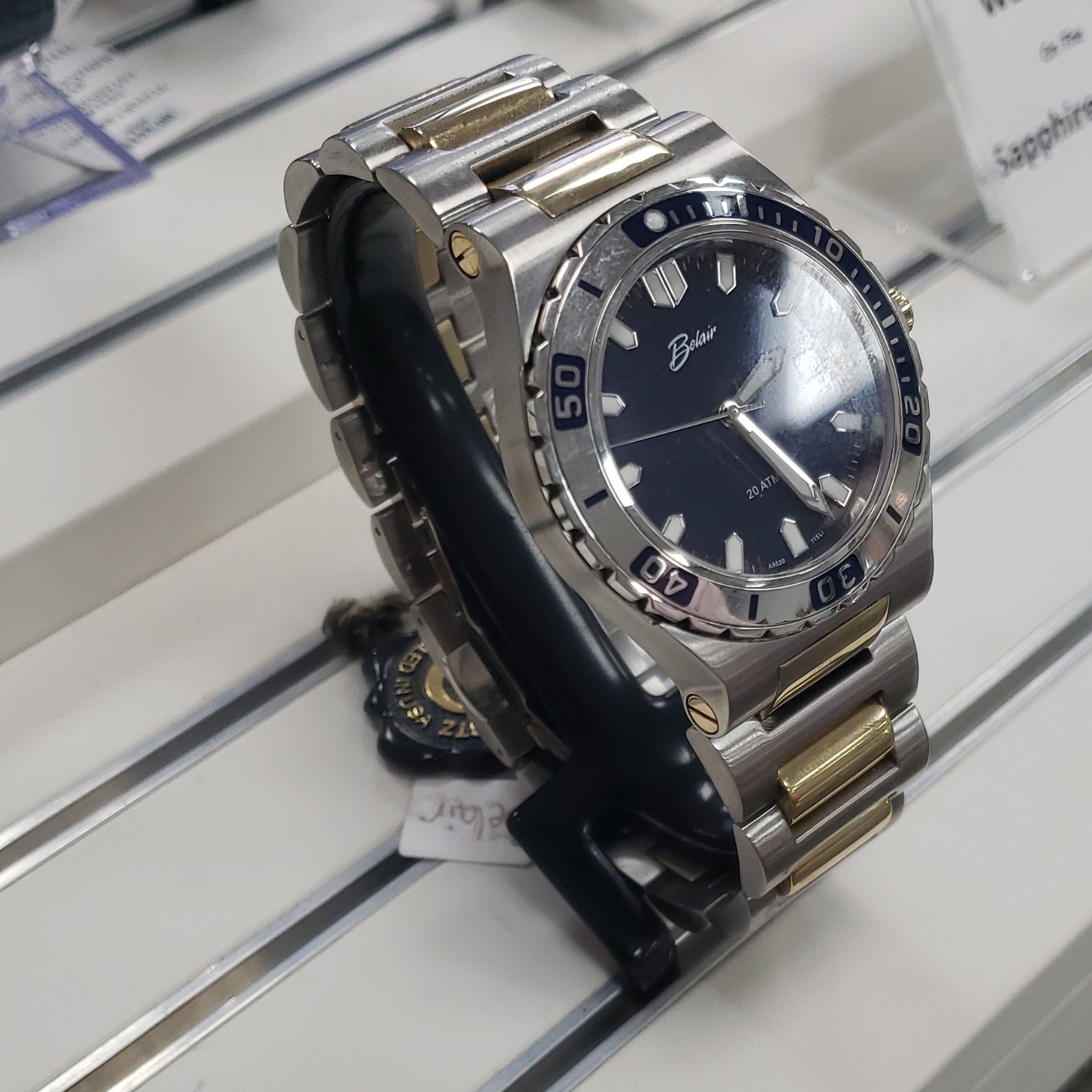 Belair Sapphire Quartz Wristwatch Two-Tone Stainless Bracelet Blue Dial