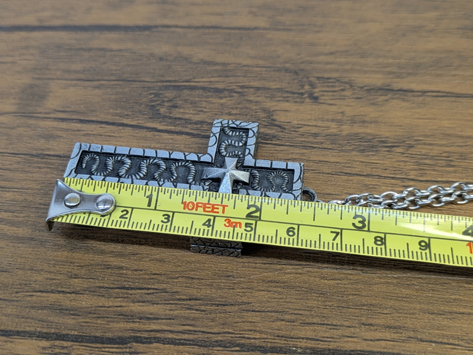 2¾” Silver Tone Cross Pendant Necklace Hidden Compartment, Secret Stash Locket