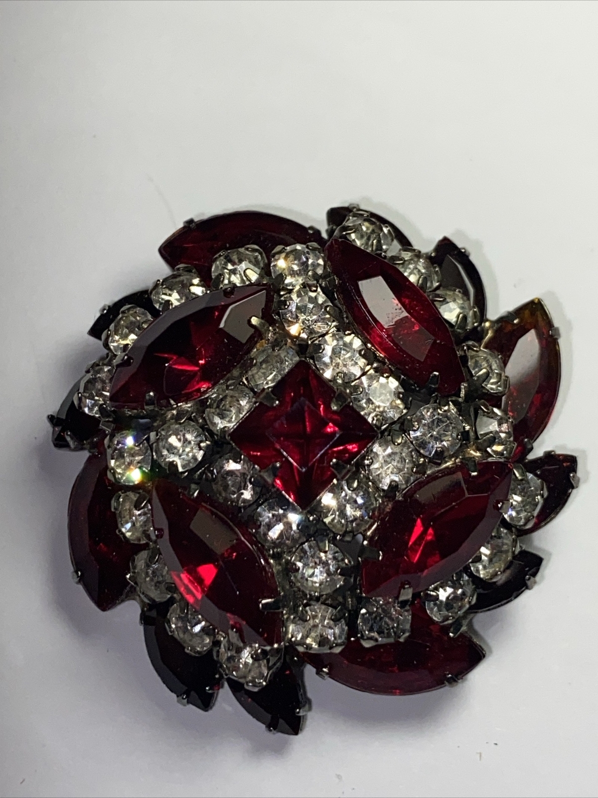 Brooch Pin Huge Open Back Crystals 2.75” Long Vintage Beauty