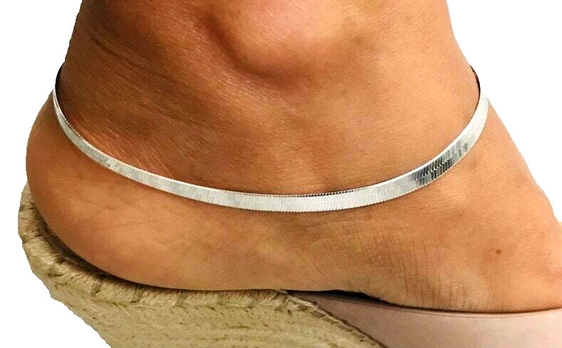 925 STERLING SILVER 4.3mm HERRINGBONE ANKLET 9 ” LONG -EA24