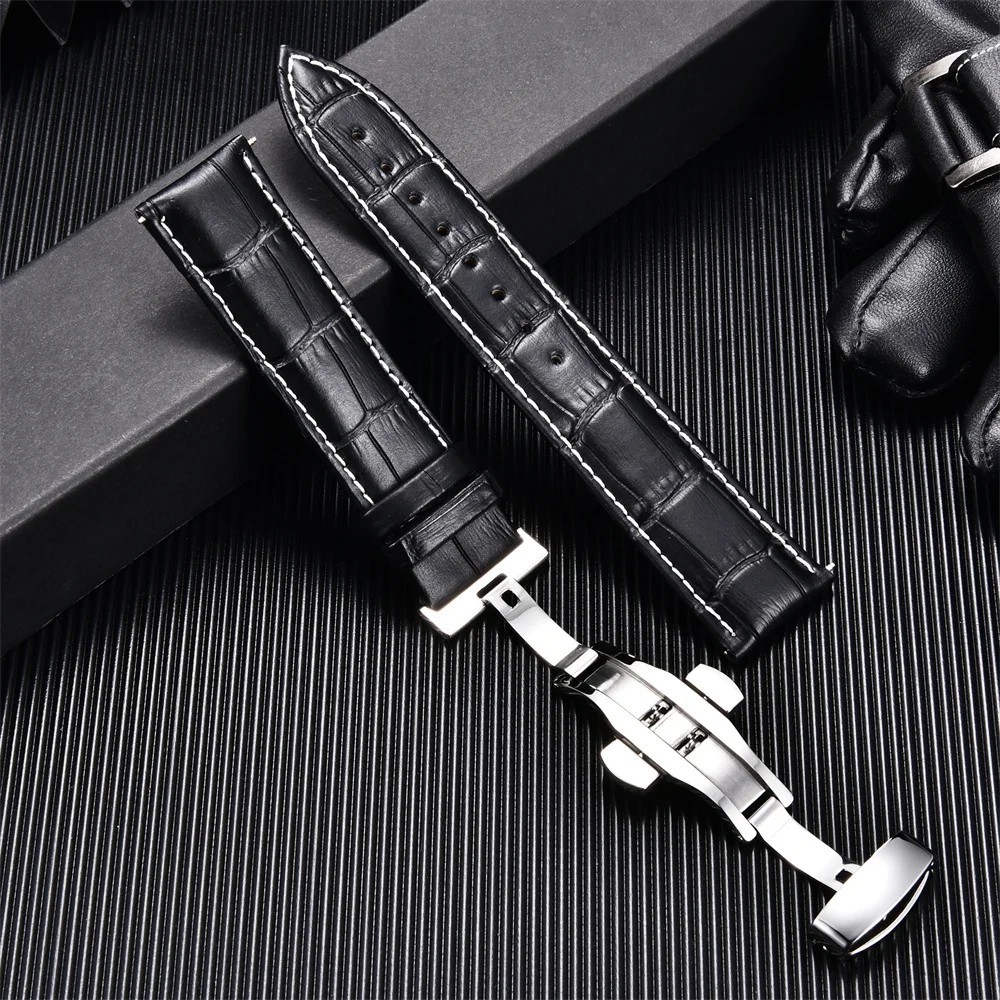 Genuine Calfskin Leather Watch Band 18mm 20mm 22mm 24mm Butterfly Buckle Strap