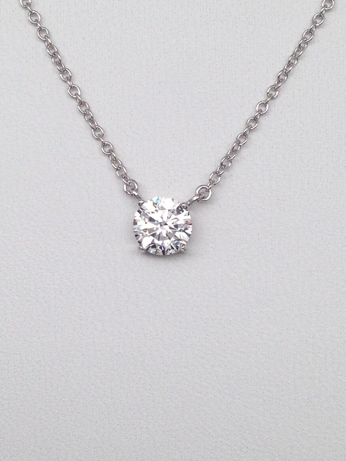 925 Sterling Silver CZ Round Solitaire Pendant Necklace Dainty 5.8mm 17.25″