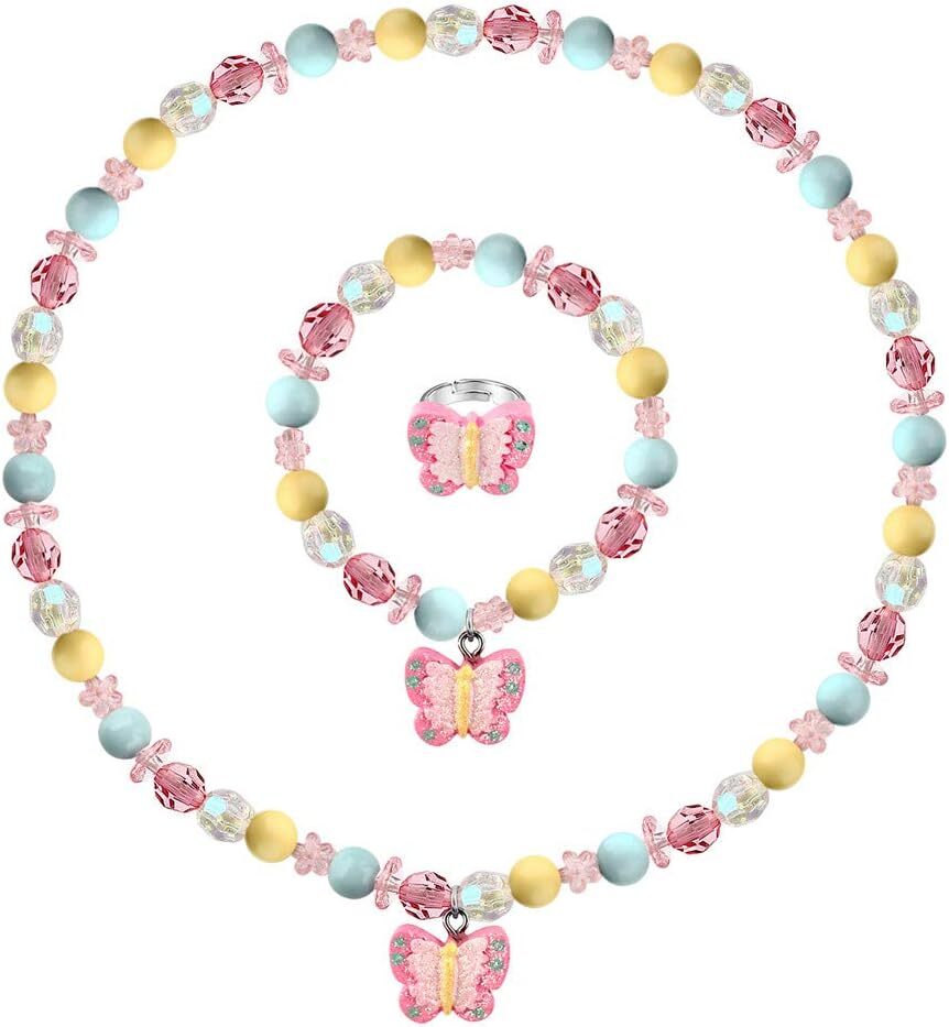 Juego De Collar Y Pulsera Con Collar Elastico De Mariposa Para Nina Pequena,