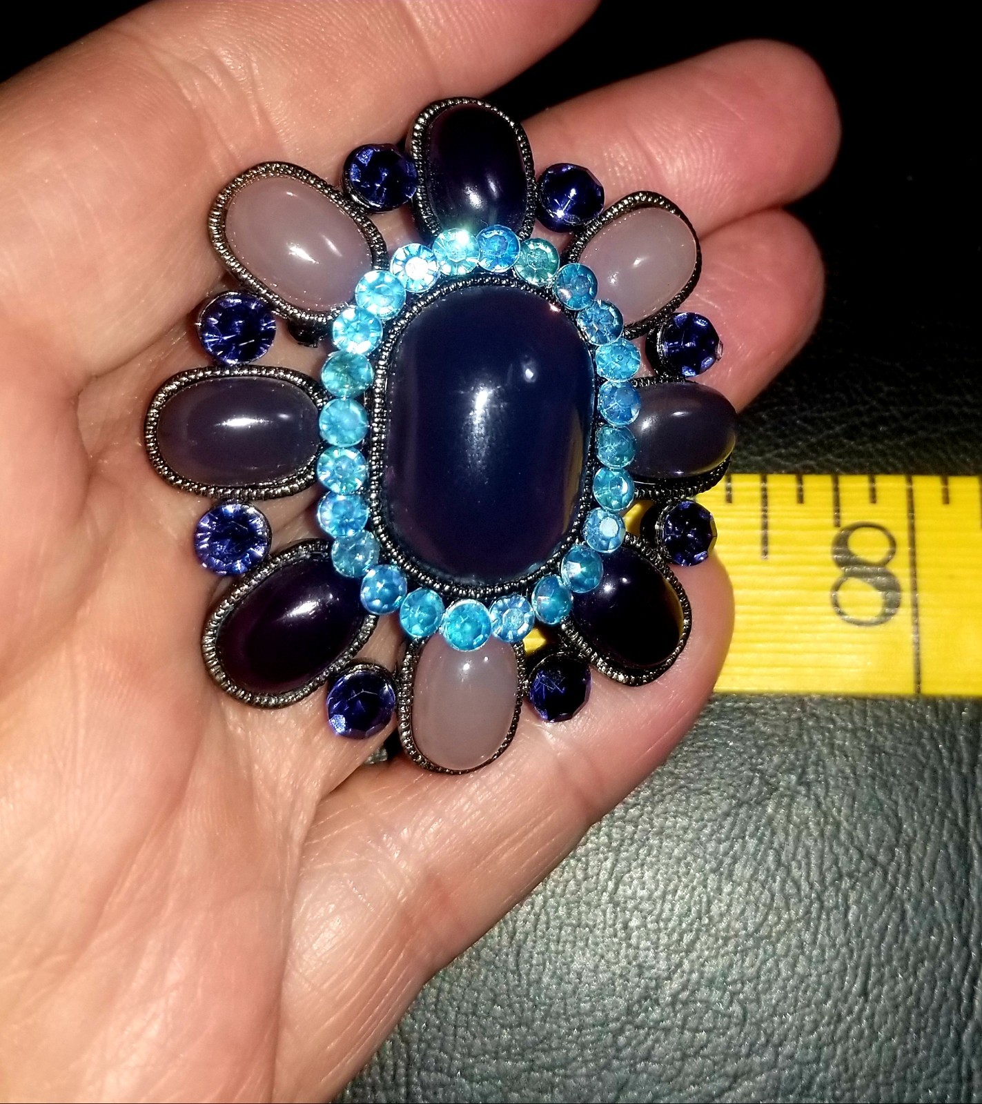 Vintage Silver Tone Purple Rhinestone Open Back Brooch Unmarked Pendant Pin