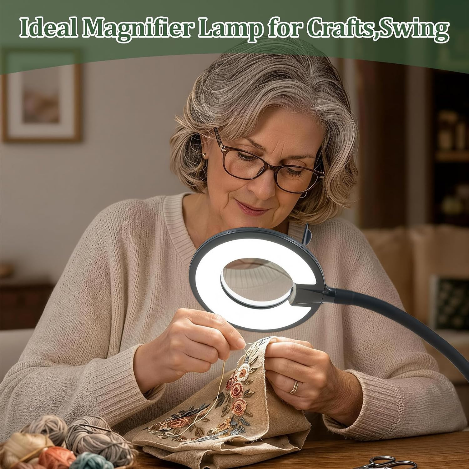 Magnifier Desk Lamp, Flexible Gooseneck, 2-in-1 Magnifying Glass 3X+6X Led Work