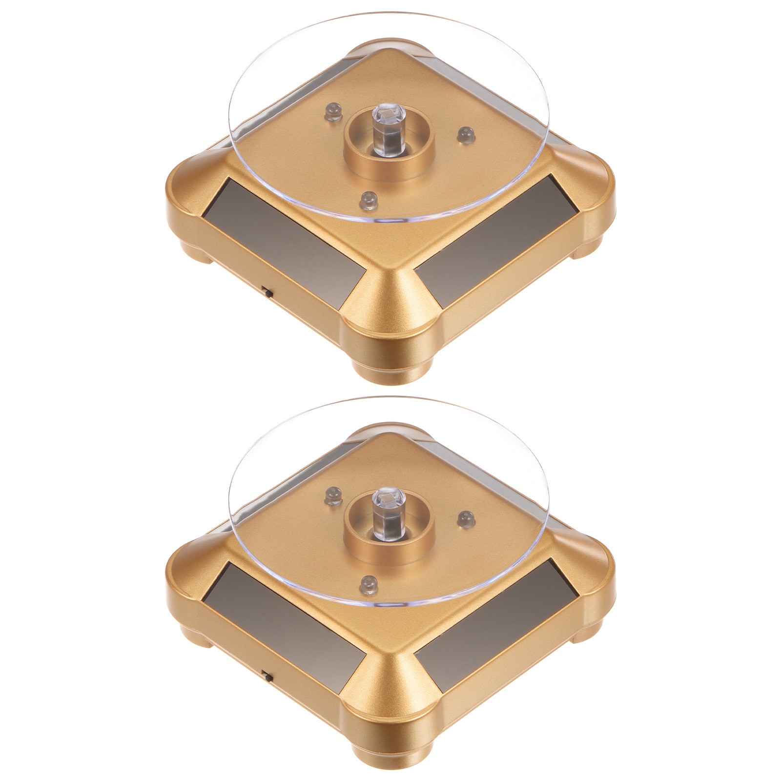 2pcs Solar Display Stand Turntable 360° Rotating Double Use LED Light Gold Tone