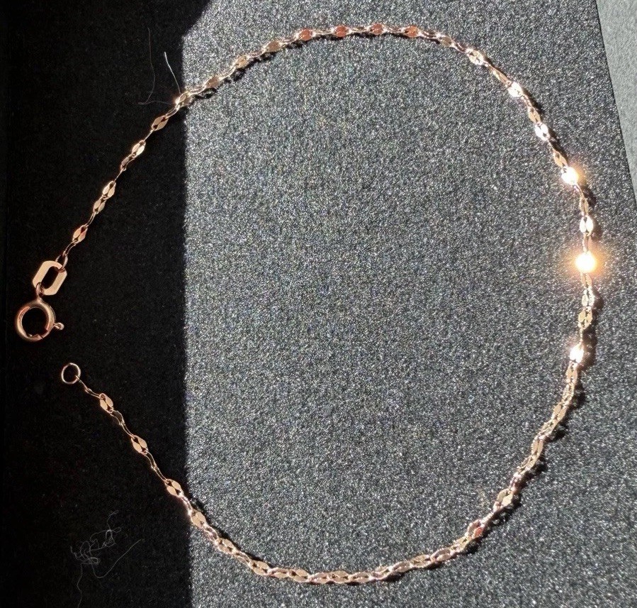 10K Solid Rose Gold Bracelet 6.3 Inch 1.3mm Diamond Cut Chain Mirror link
