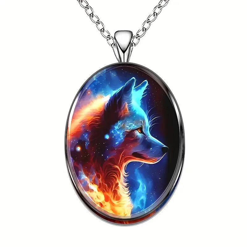 Hip Hop Wolf Head Oval Pendant Necklace