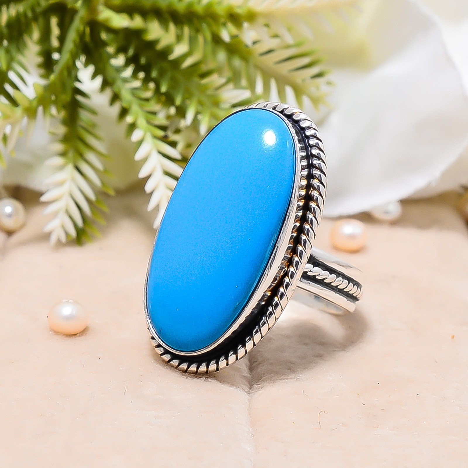 Sleeping Beauty Turquoise 925 Sterling Silver Ring, Christmas Gift, Dainty Ring