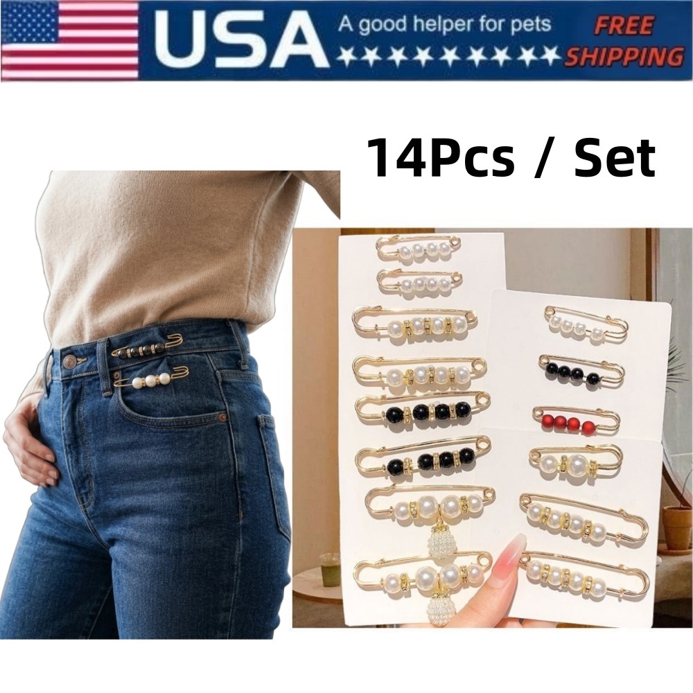 14 Style Clothing Waist Fix Clips Faux Pearl Decorative Safety Pins