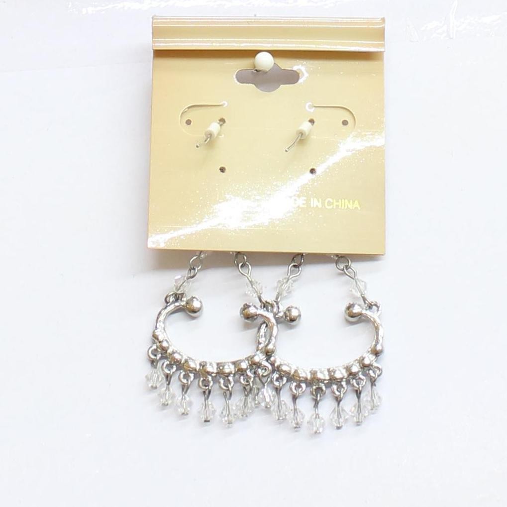 Fashion Earrings Dangly Chandelier Beaded Rhinestone Earrings Silver Gray 2.5″