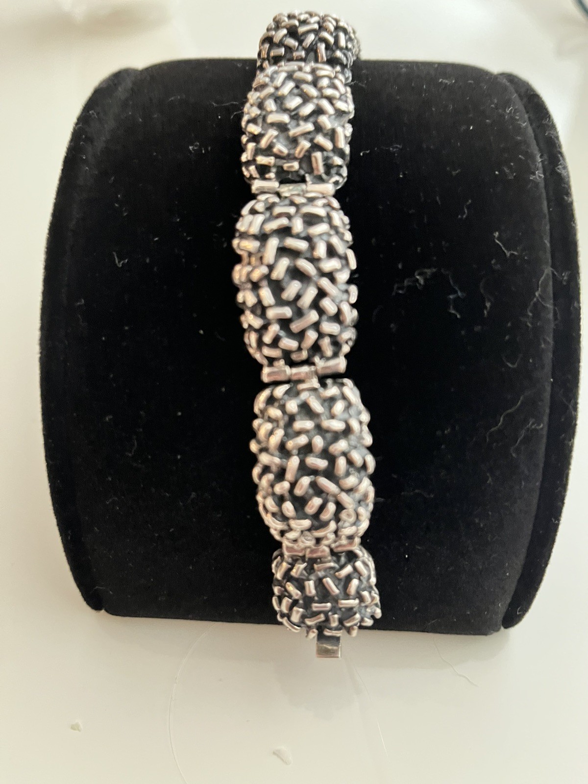Vintage Zina B Hills 925 Silver Puffy Panel Oxidized Bracelet 7.25 in 78 grams