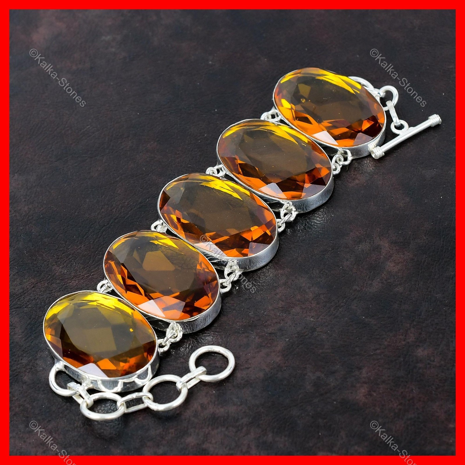 Halloween Deal November Citrine Gemstone Chain Bracelet Jewelry Sterling Silver