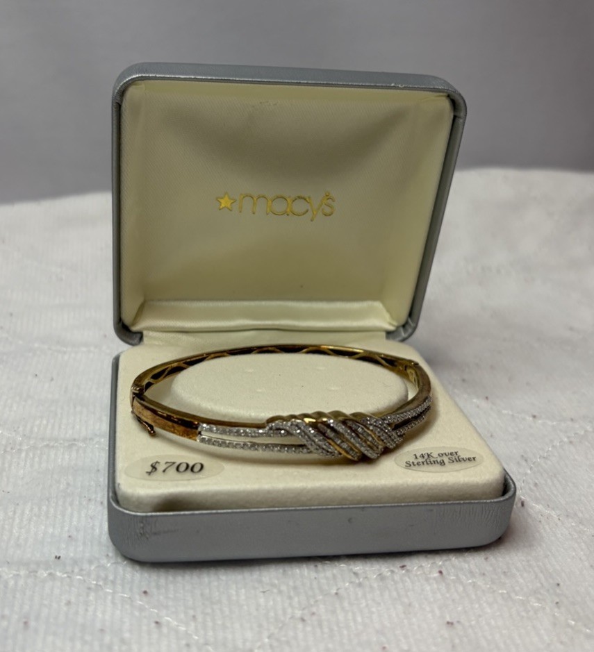 Macy’s 1 ct t.w. Diamond Twist Bangle Bracelet Sterling Silver 14K Gold Plated