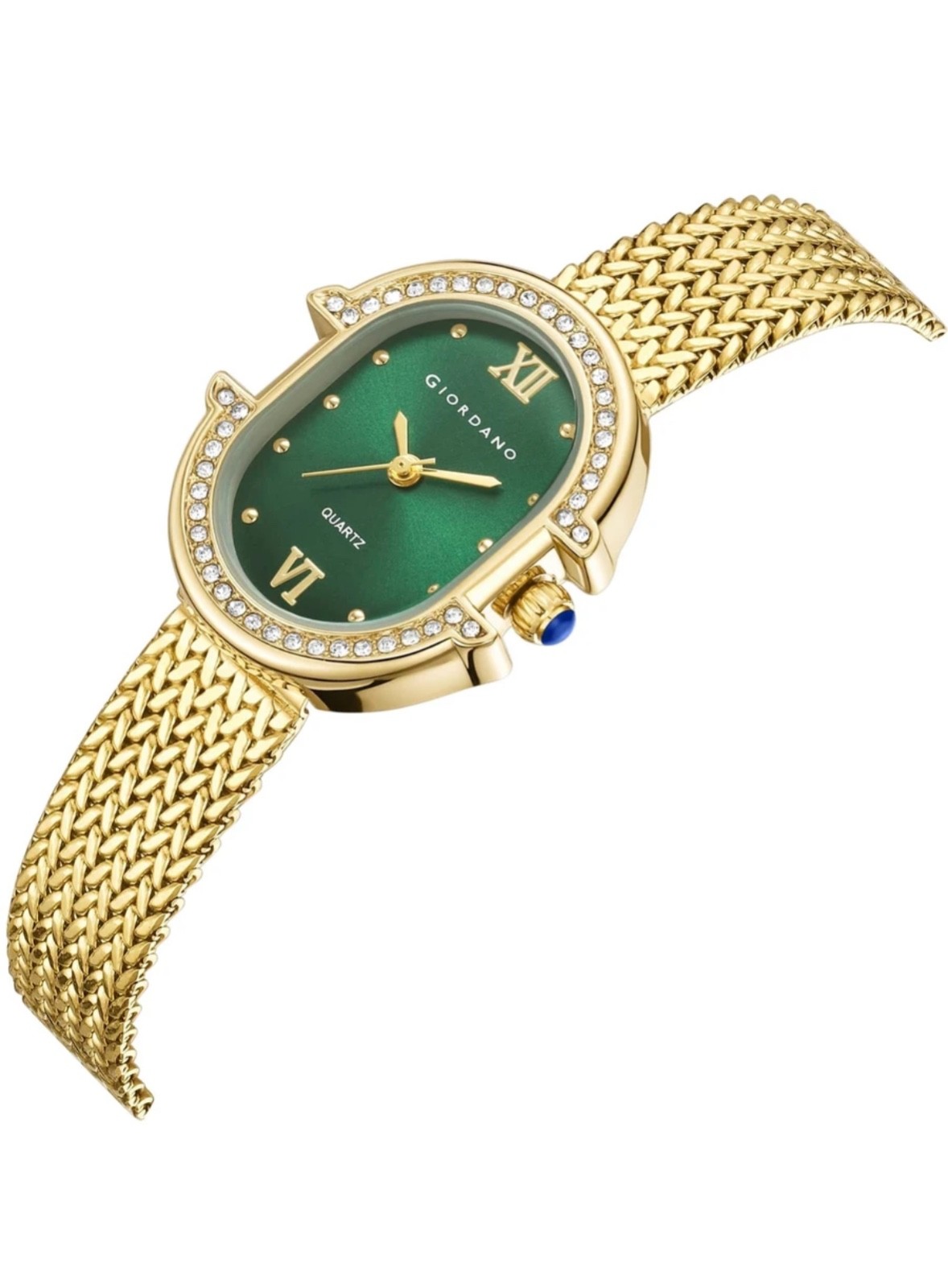 Giordano Women’s Green Dial Quartz Watch Gold Tone Crystal Bezel Stainless Steel
