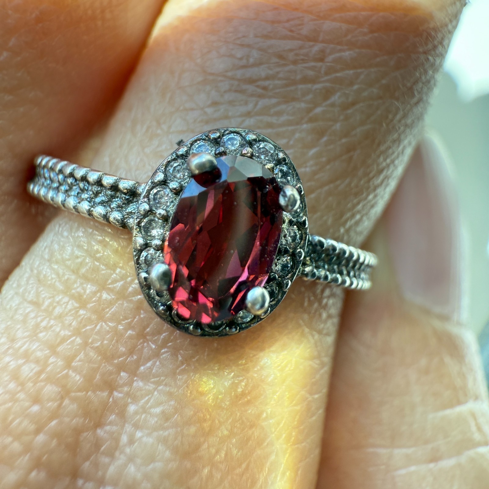 925 Sterling Silver Ring 6x4mm Natural Rhodolite Garnet Zircon Flower Red Gift