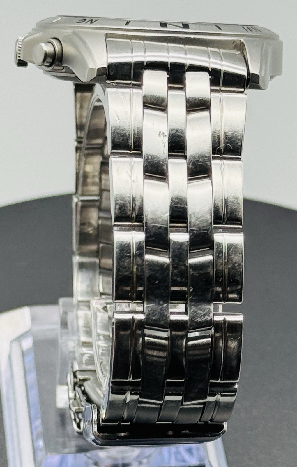 Seiko Watch Chronograph Black Dial Compass Bezel 100M Stainless Steel SND375P1