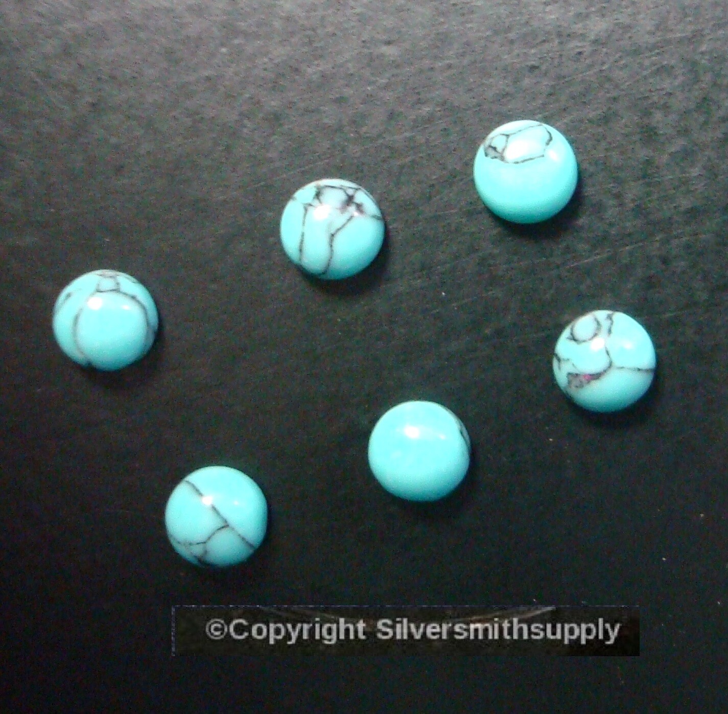 6 pcs Turquoise chalk turquoise treated cabochons 4mm round $ .40 ea CB008
