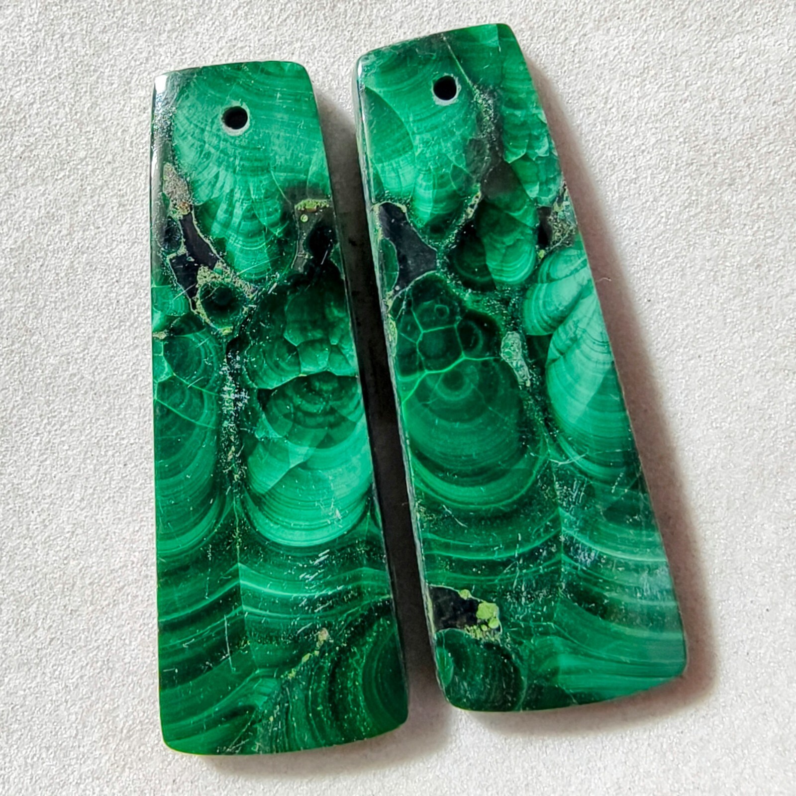 61 Cts Natural Malachite Drilled Match Pair Cabochon Gemstone 36.5 X 13.4 MM
