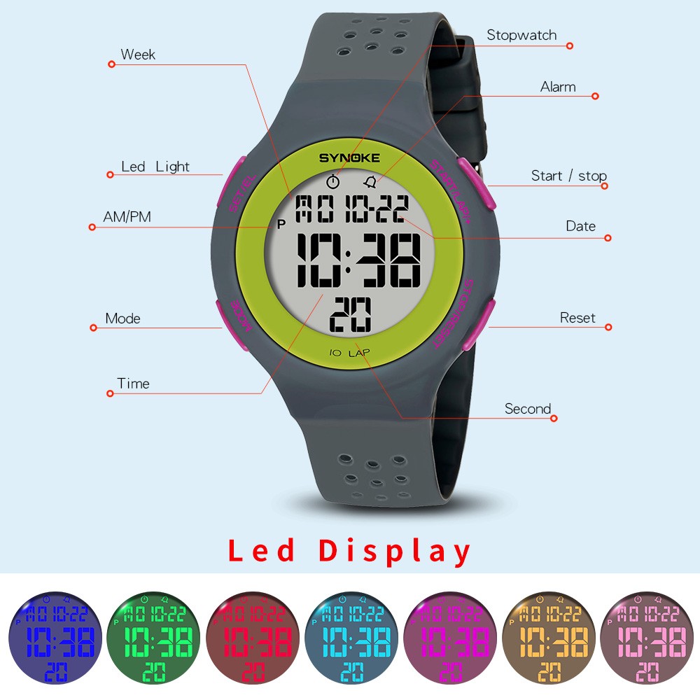 Womens Girls Outdoor Sport Digital Watch Waterproof Back Light LED Watch Gift