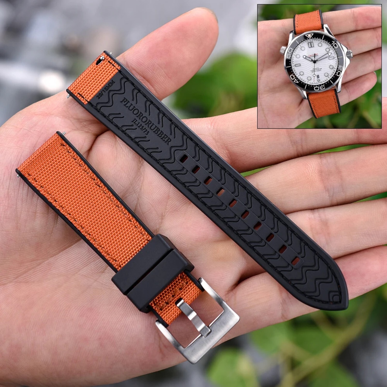 20 22mm Nylon Rubber Dive Watch Strap Hybrid Canvas Quick Release Band
