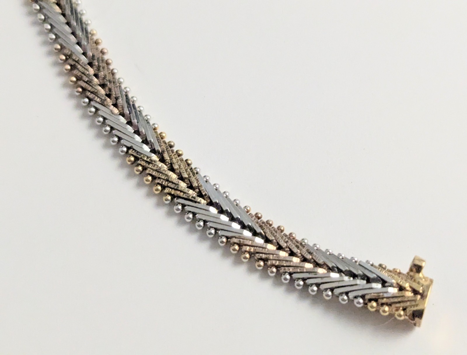 Vtg Sterling Silver Riccio Chevron Link Bracelet MILOR 8 1/8″ Tri Color