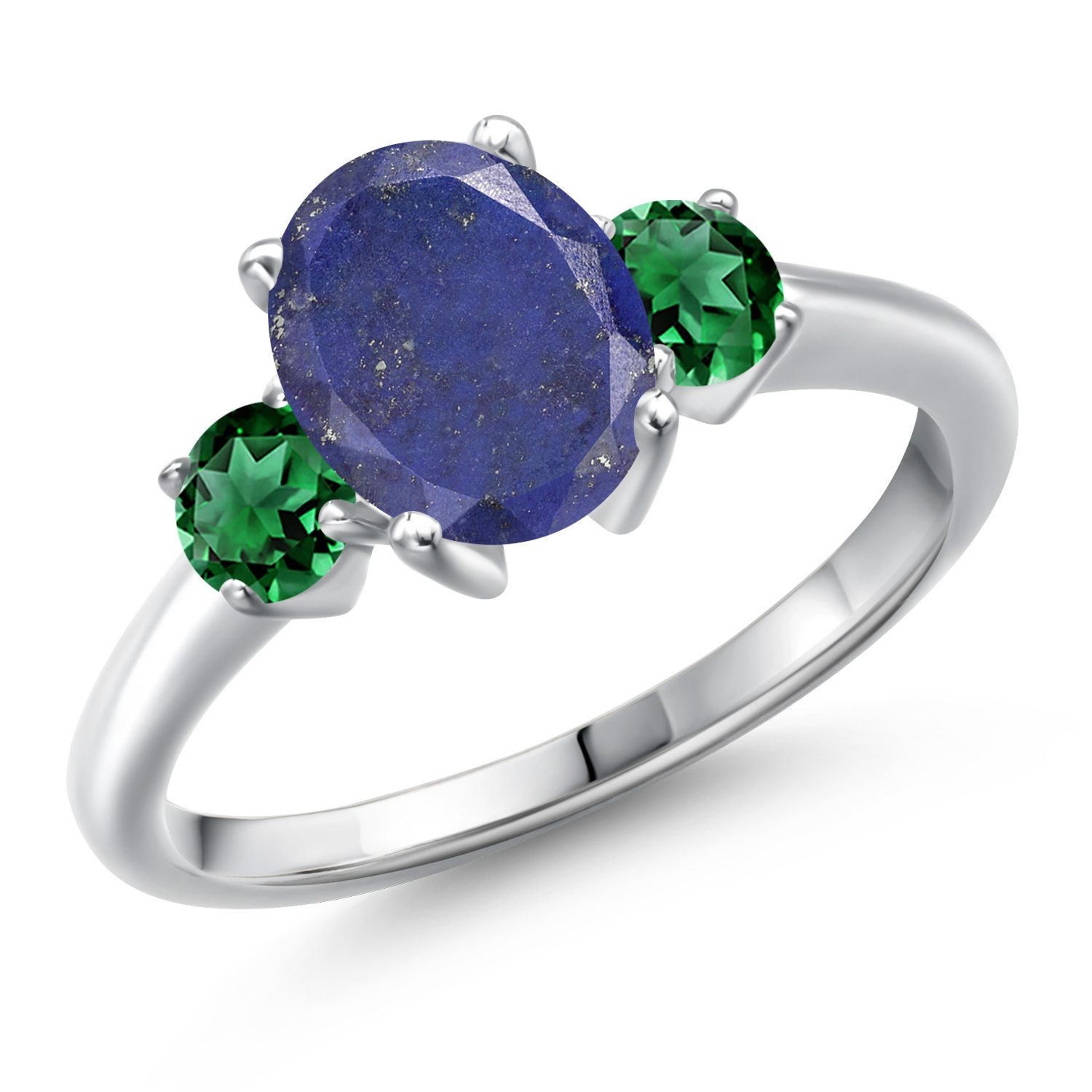 925 Sterling Silver Blue Lapis and Nano Emerald Engagement Ring For Women |